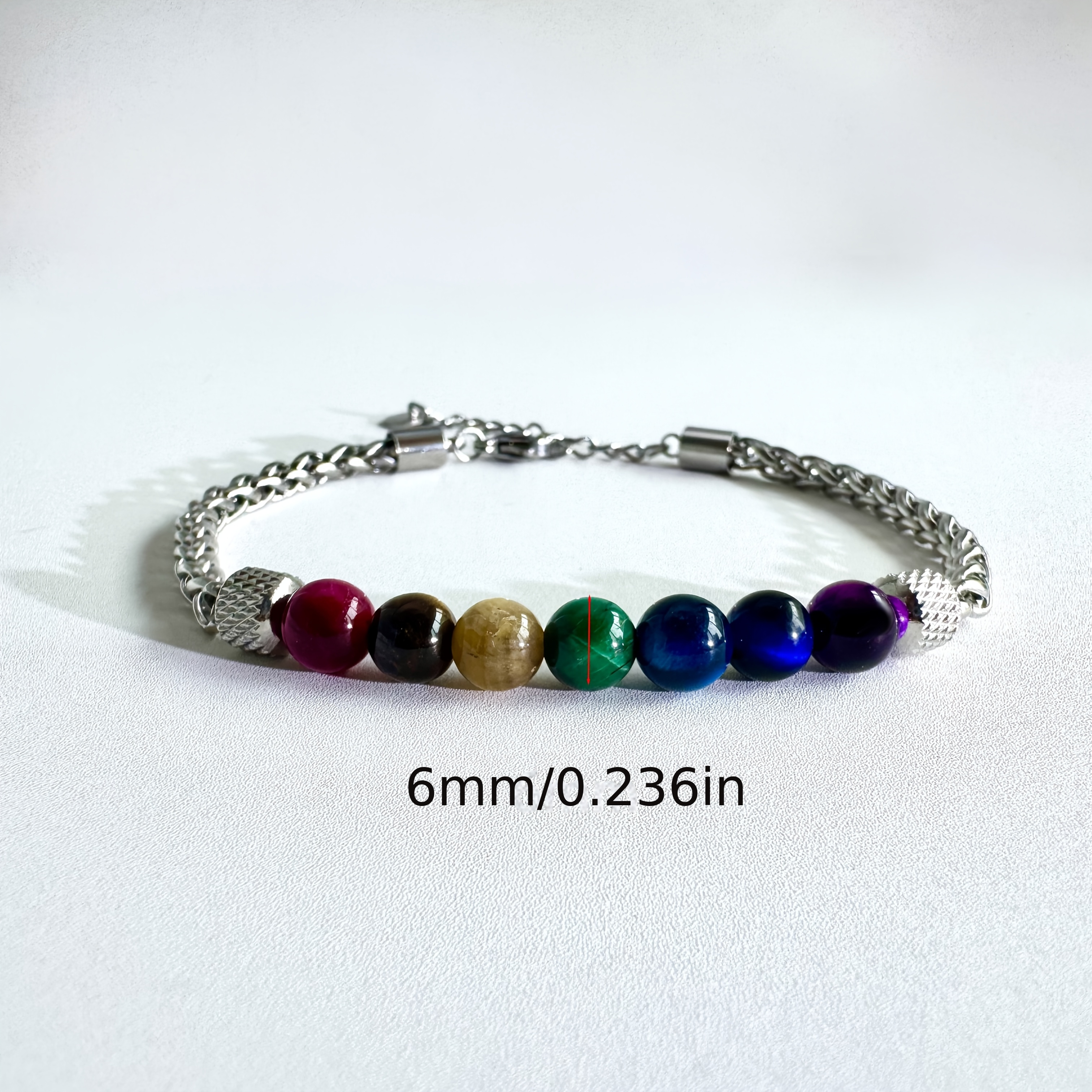 Seven-Color Round Bead Titanium Stainless Steel Adjustable Bracelet